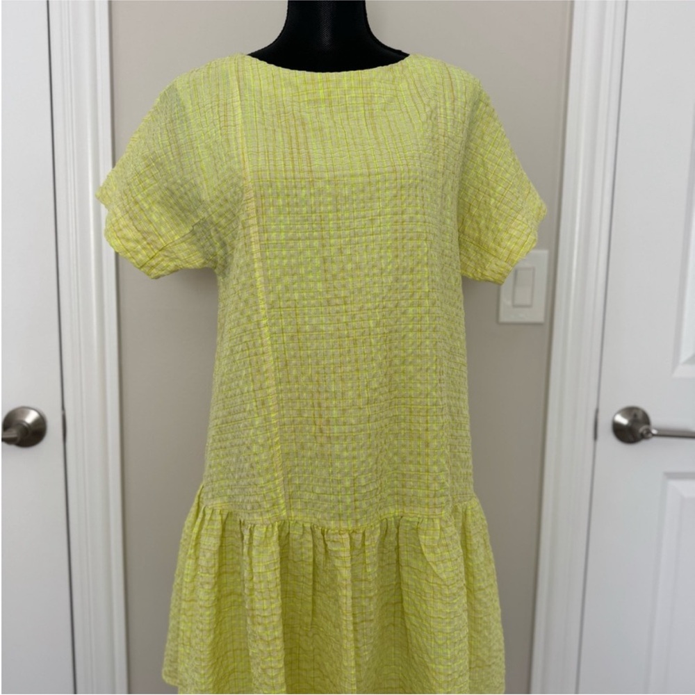 Anthropologie Women’s Bright Yellow Textured Ralaxed Fit Mini Dress S